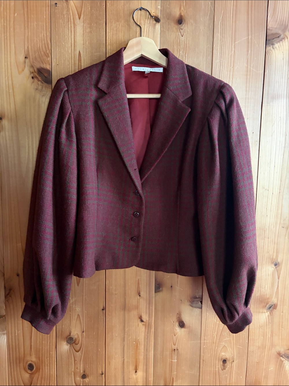 Vintage PERRY ELLIS Plaid Puff Sleeve Alpaca Wool blend Jacket